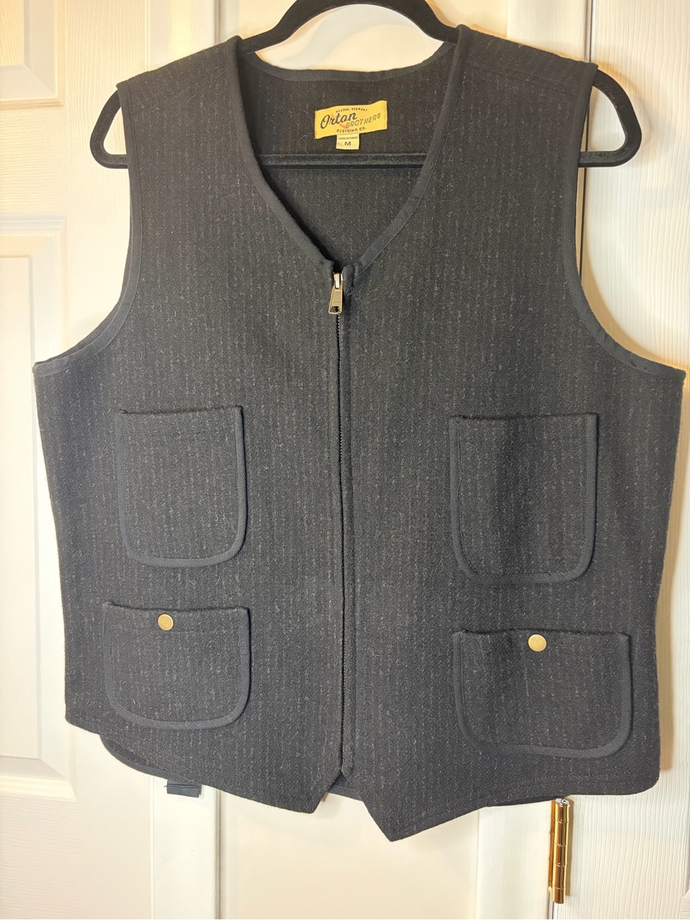 Orton Brothers Men’s Wool Blend Full-Zip Utility Vest Charcoal Stripe Size M